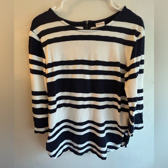 Merona- Quarter sleeve navy blue and white striped blouse with zip back - Picture 3 of 4